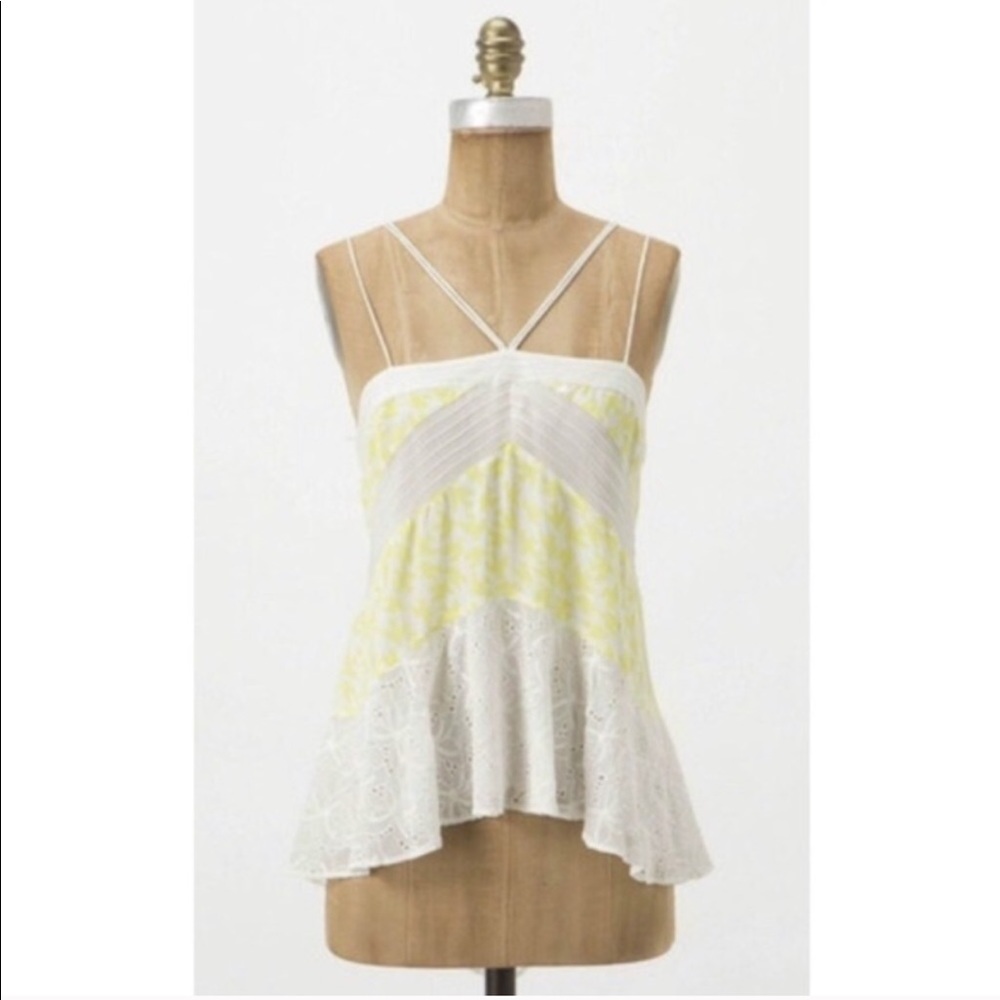 Anthropologie white and yellow lace blouse size 10